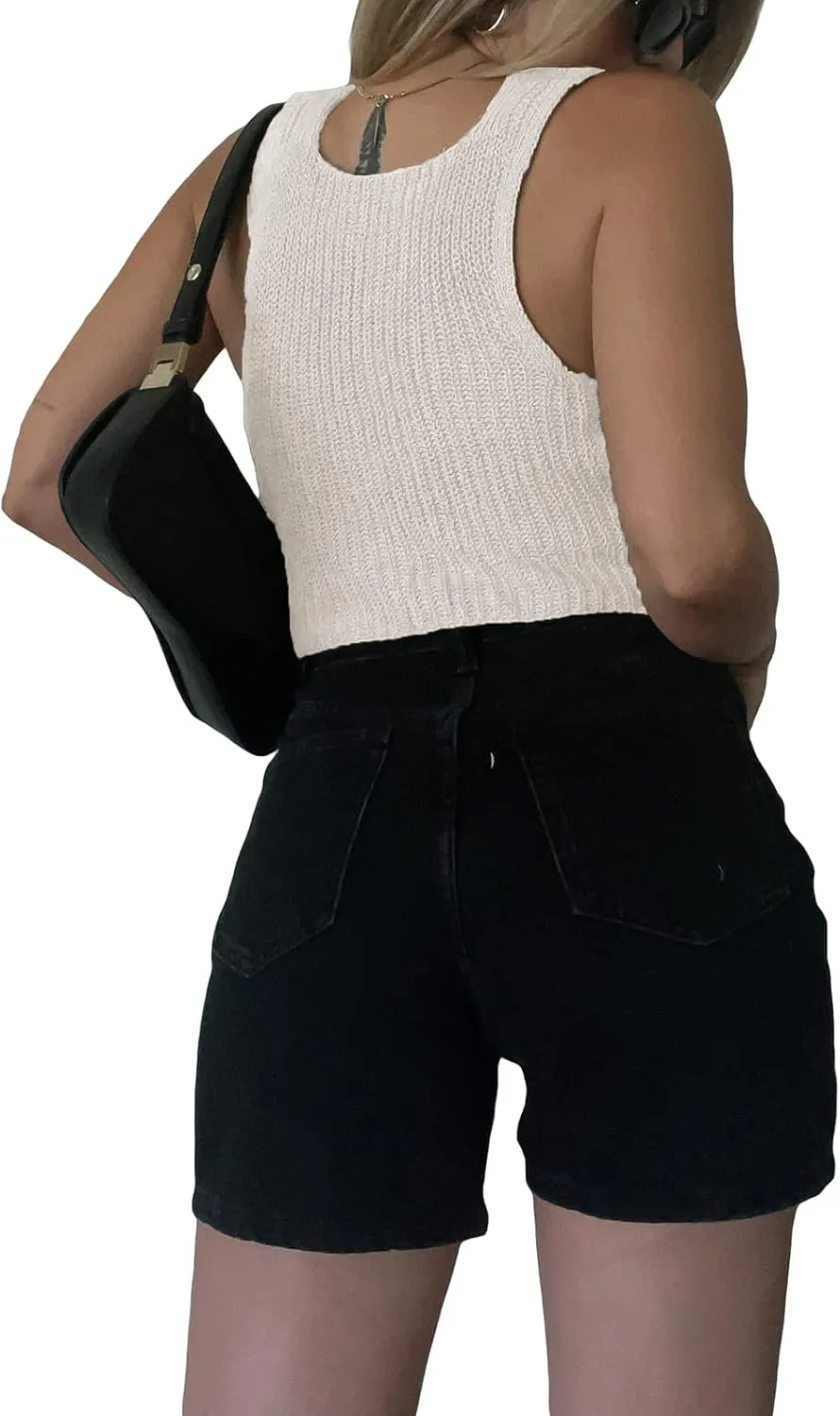 BHMAWSRT Womens Summer Crochet Knit Vest Y2k Fashion Button Front Tank Crop Camisole Going Out Tops Clubwear