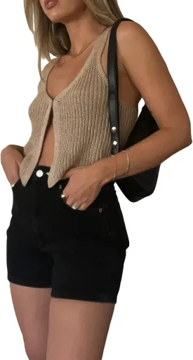 BHMAWSRT Womens Summer Crochet Knit Vest Y2k Fashion Button Front Tank Crop Camisole Going Out Tops Clubwear
