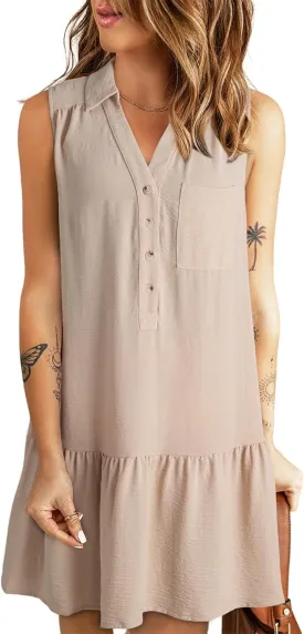 Dokotoo Womens Dresses 2025 Spring Summer V-Neck Button Up Sleeveless Mini Sundress Tank Dresses with Pockets