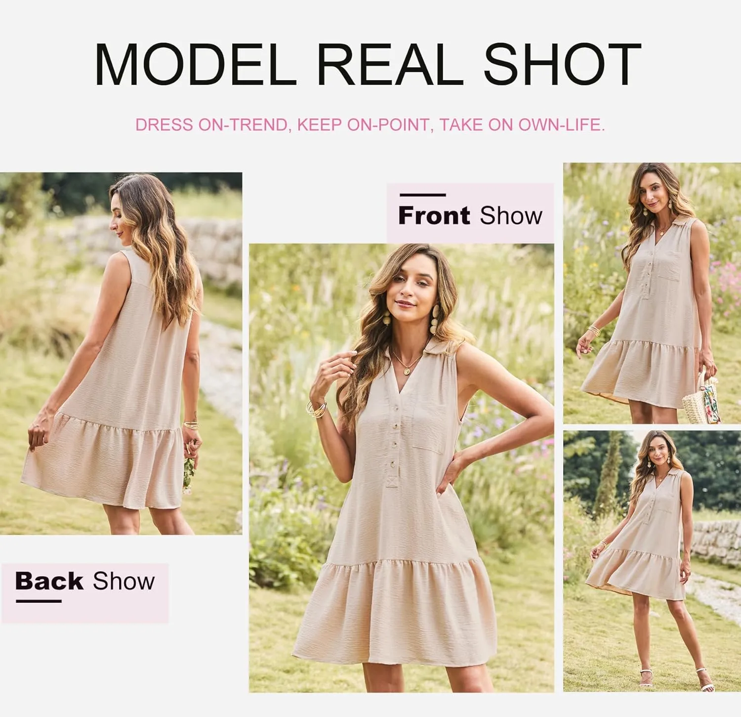 Dokotoo Womens Dresses 2025 Spring Summer V-Neck Button Up Sleeveless Mini Sundress Tank Dresses with Pockets
