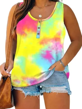 DOLNINE Womens-Plus-Size-Tank-Tops Summer Sleeveless T Shirts Casual Button Down Tunic Tee
