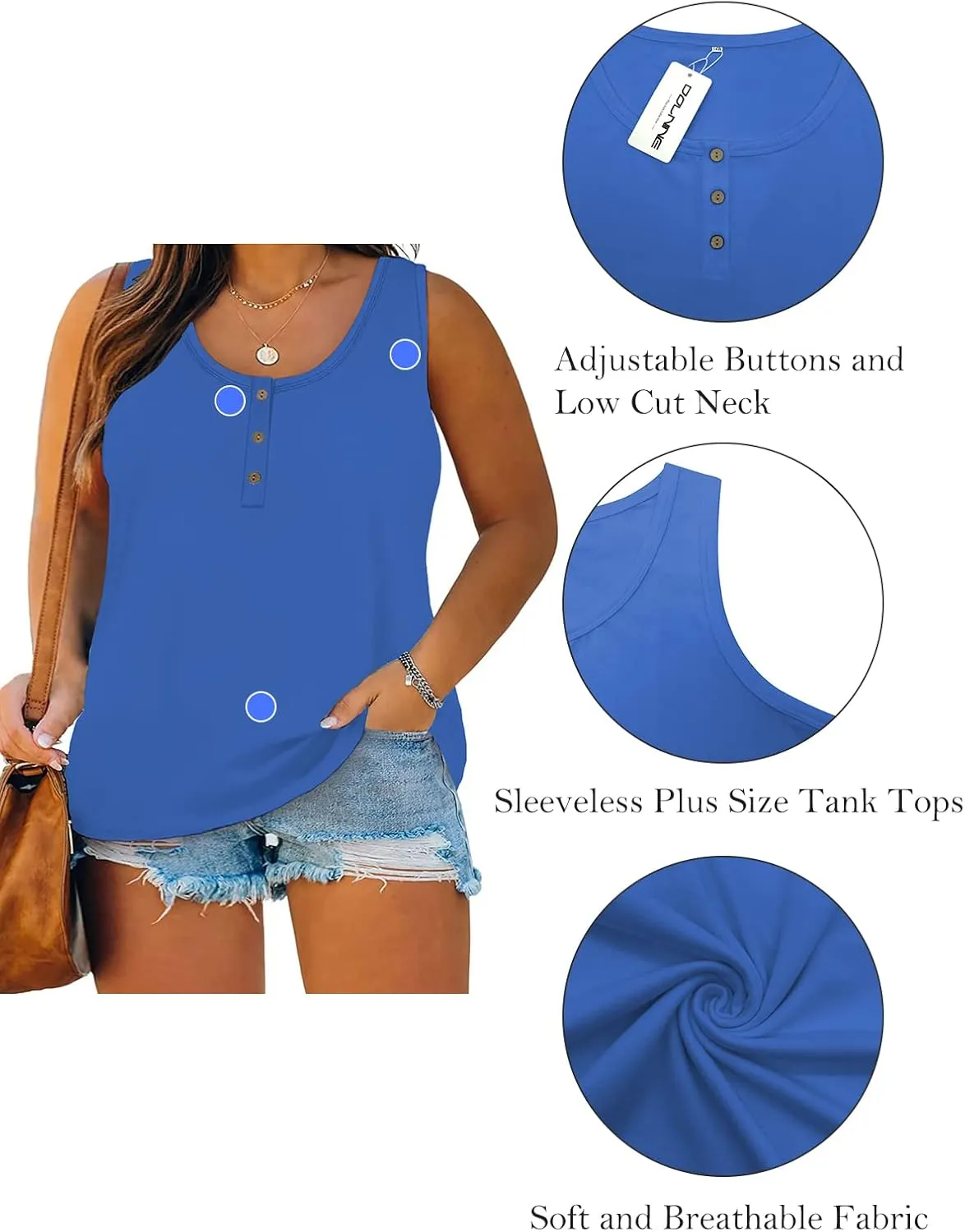 DOLNINE Womens-Plus-Size-Tank-Tops Summer Sleeveless T Shirts Casual Button Down Tunic Tee
