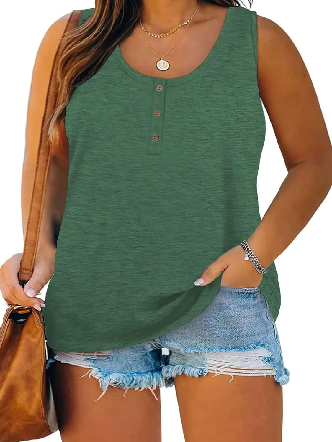 DOLNINE Womens-Plus-Size-Tank-Tops Summer Sleeveless T Shirts Casual Button Down Tunic Tee