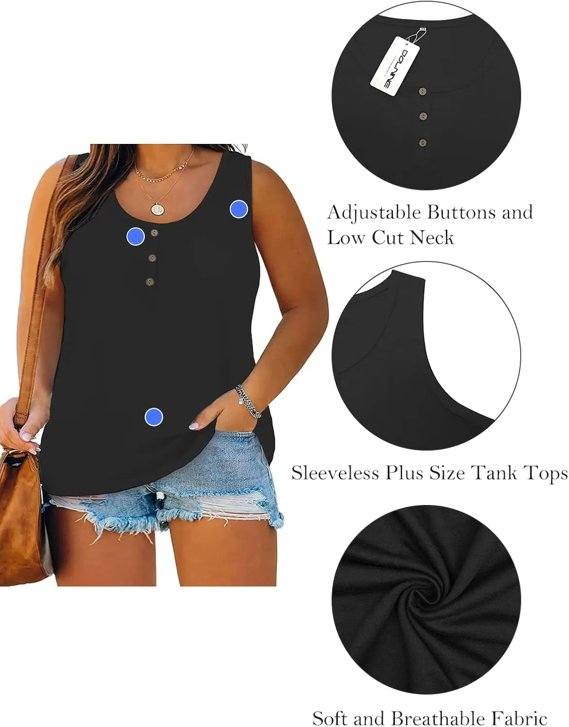DOLNINE Womens-Plus-Size-Tank-Tops Summer Sleeveless T Shirts Casual Button Down Tunic Tee