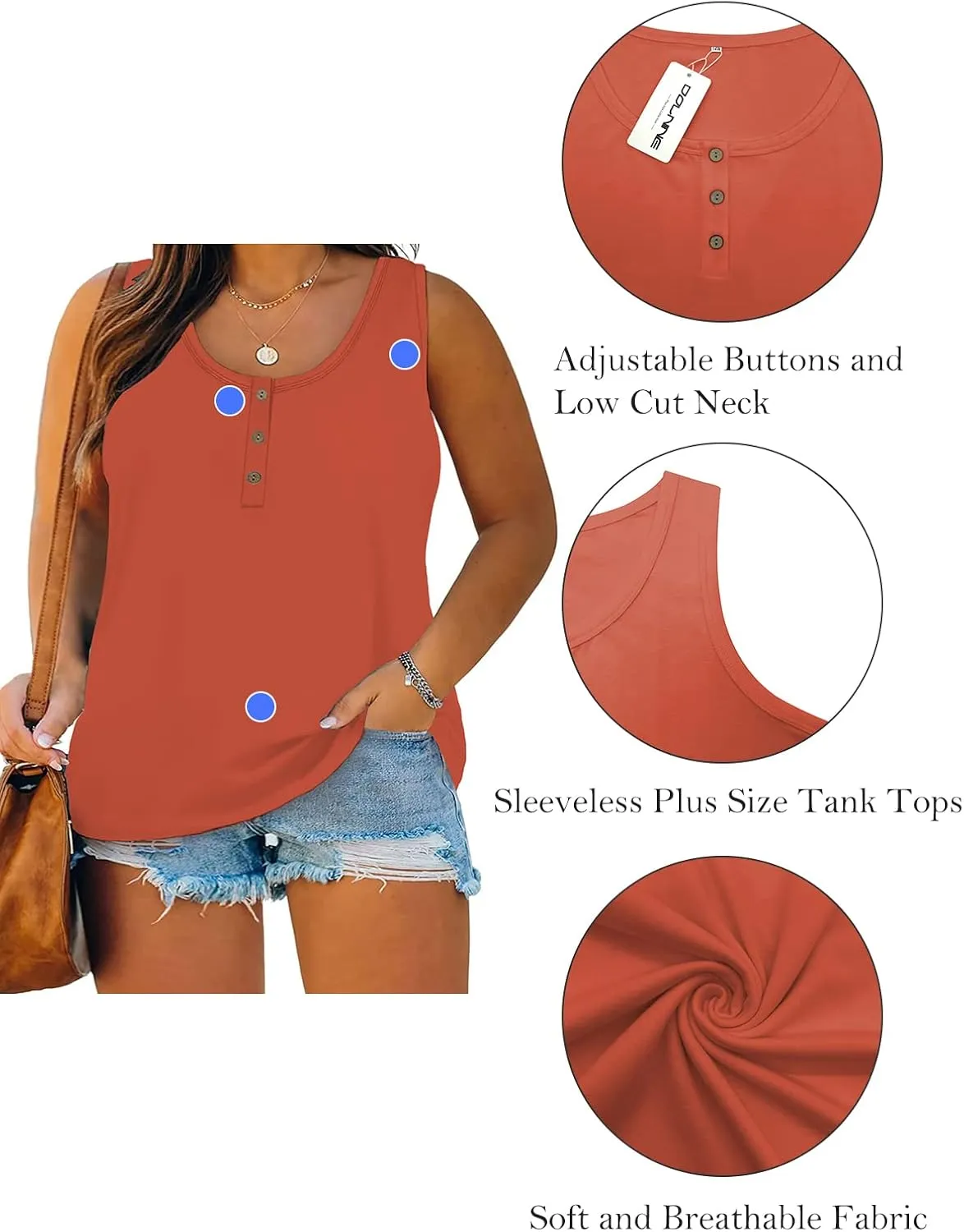 DOLNINE Womens-Plus-Size-Tank-Tops Summer Sleeveless T Shirts Casual Button Down Tunic Tee