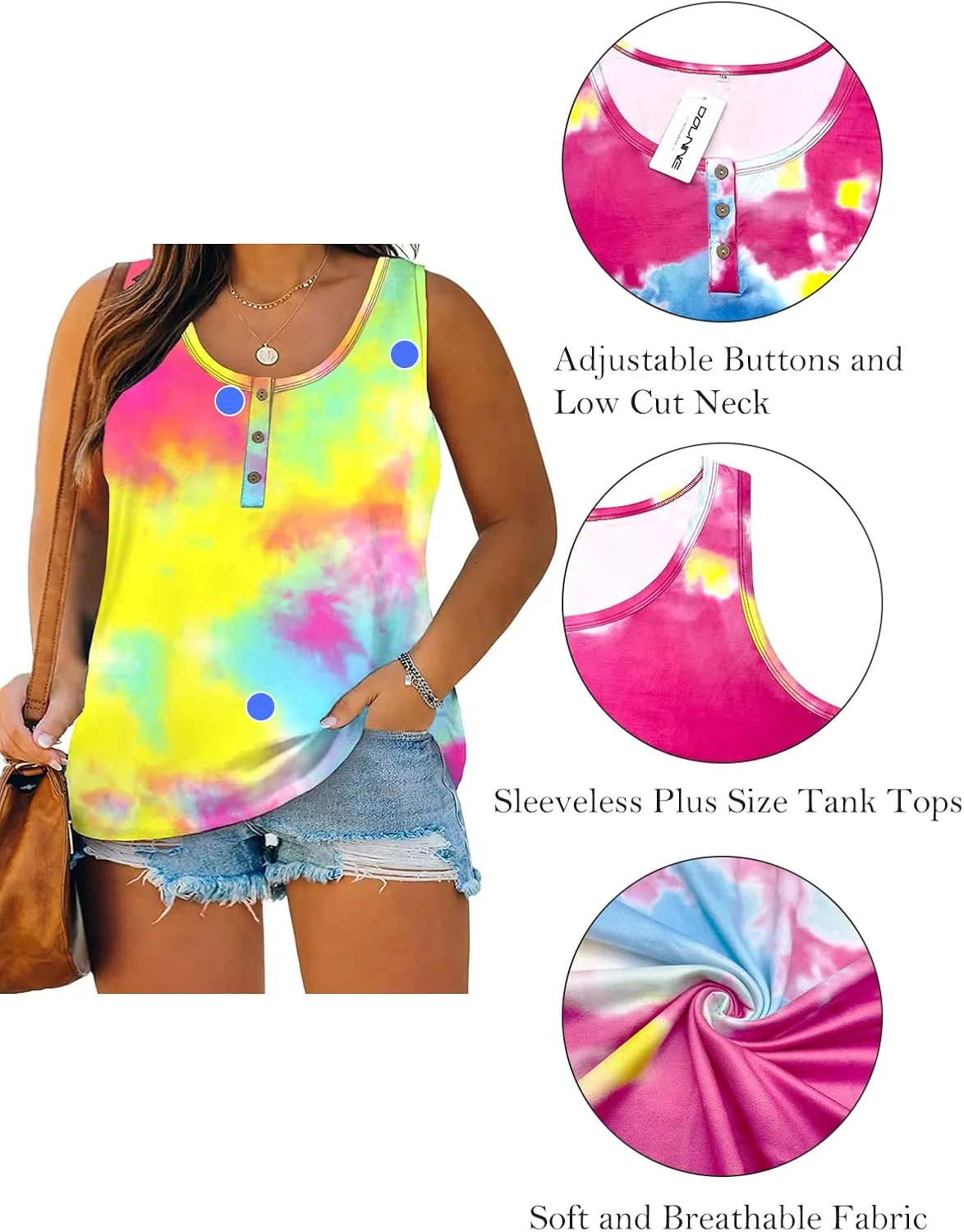 DOLNINE Womens-Plus-Size-Tank-Tops Summer Sleeveless T Shirts Casual Button Down Tunic Tee
