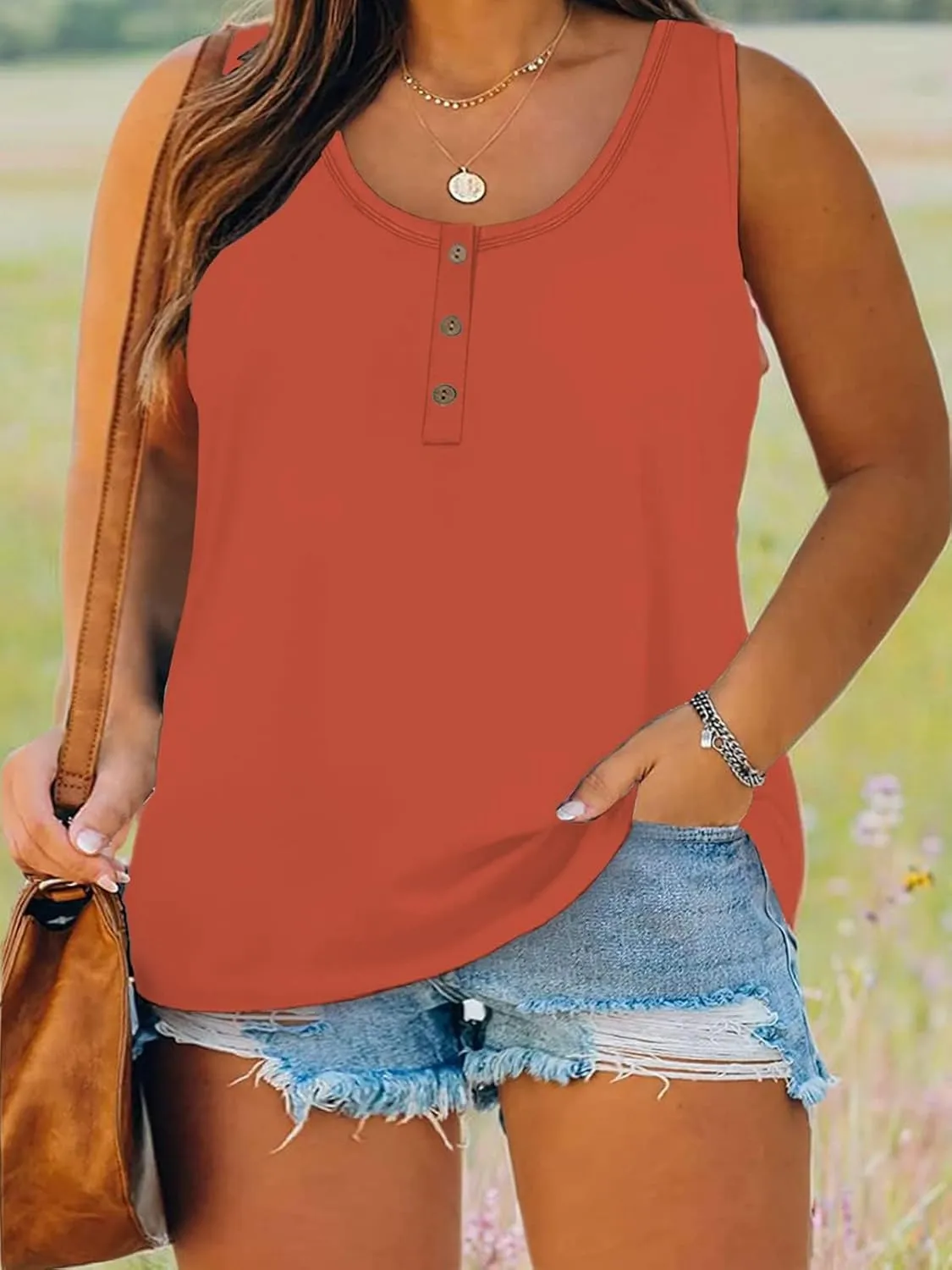 DOLNINE Womens-Plus-Size-Tank-Tops Summer Sleeveless T Shirts Casual Button Down Tunic Tee