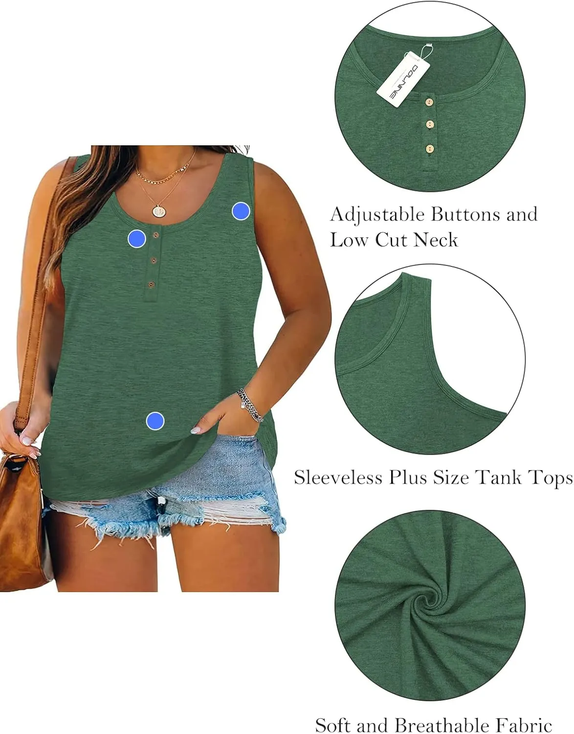 DOLNINE Womens-Plus-Size-Tank-Tops Summer Sleeveless T Shirts Casual Button Down Tunic Tee