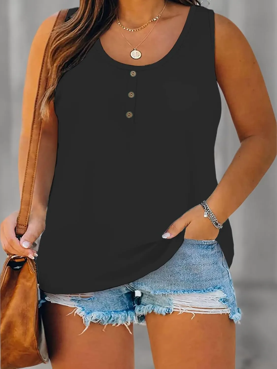 DOLNINE Womens-Plus-Size-Tank-Tops Summer Sleeveless T Shirts Casual Button Down Tunic Tee