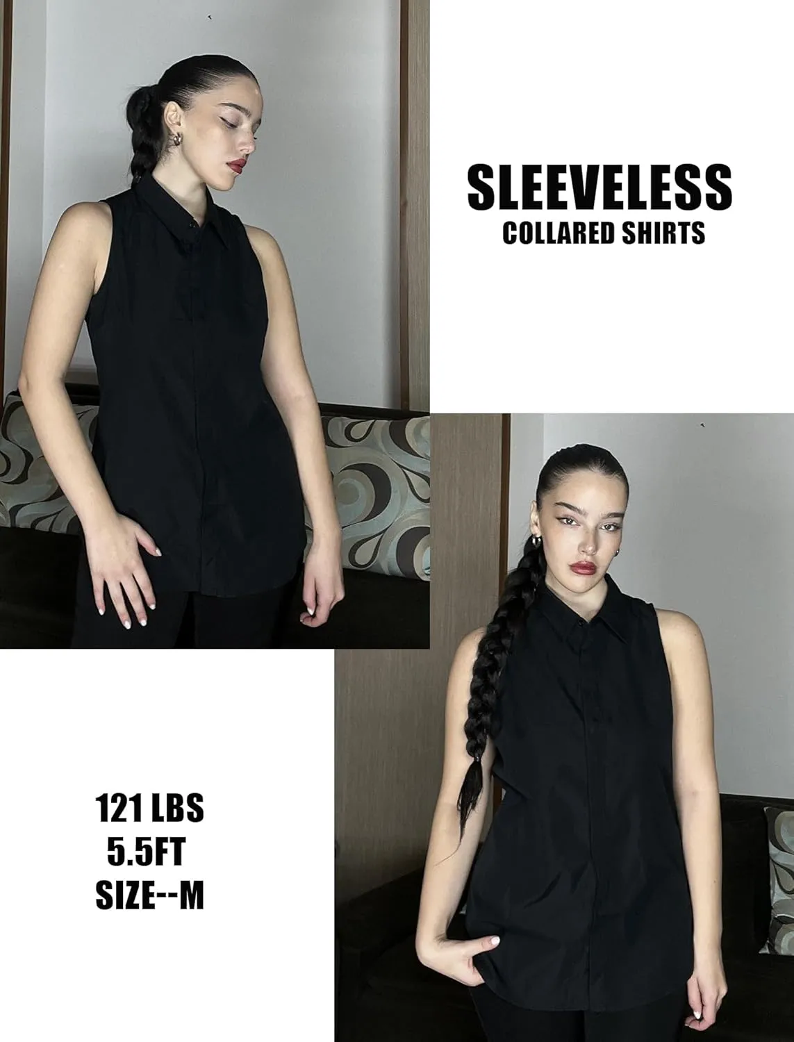 HOTOUCH Women's Sleeveless Button Down Shirts Hidden-Button Front Collared Dressy Casual Blouses Loose Office Tank Tops