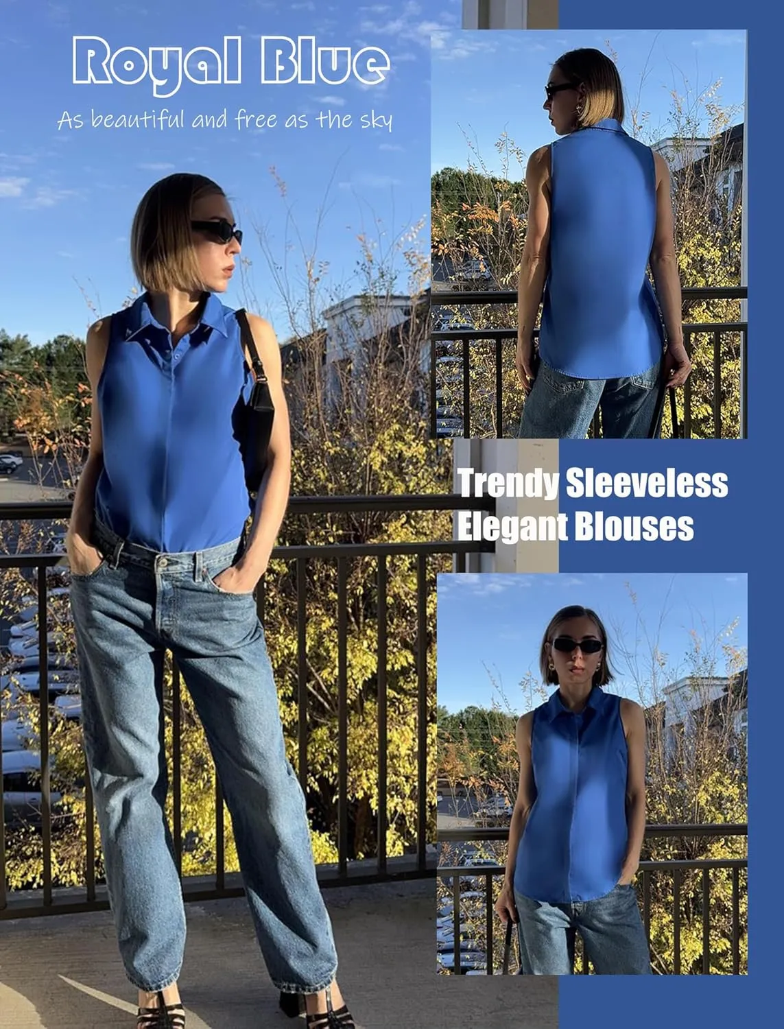 HOTOUCH Women's Sleeveless Button Down Shirts Hidden-Button Front Collared Dressy Casual Blouses Loose Office Tank Tops
