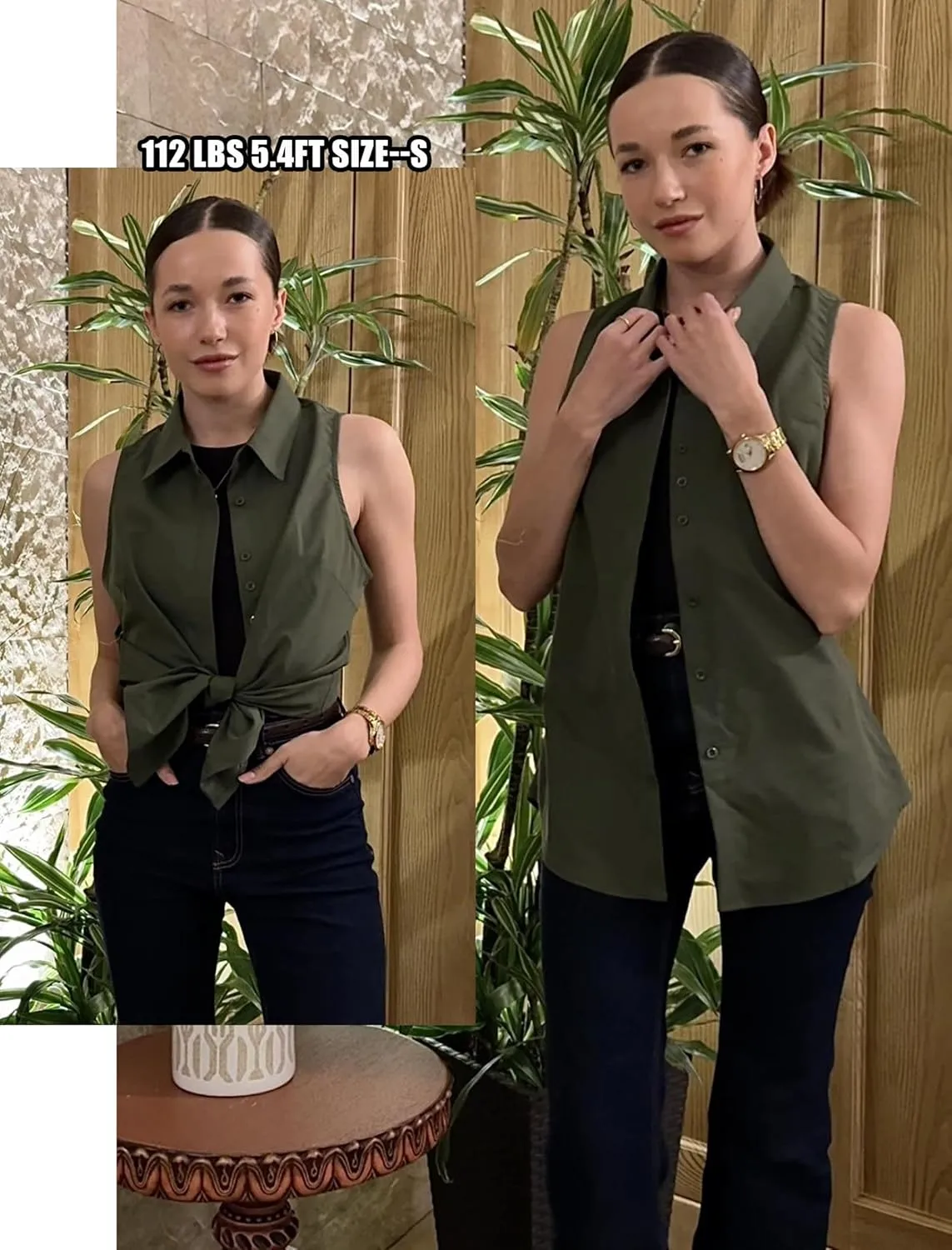 HOTOUCH Women's Sleeveless Button Down Shirts Hidden-Button Front Collared Dressy Casual Blouses Loose Office Tank Tops