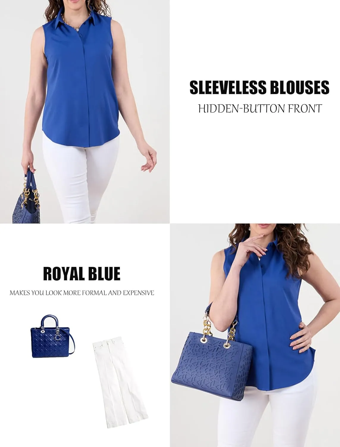 HOTOUCH Women's Sleeveless Button Down Shirts Hidden-Button Front Collared Dressy Casual Blouses Loose Office Tank Tops