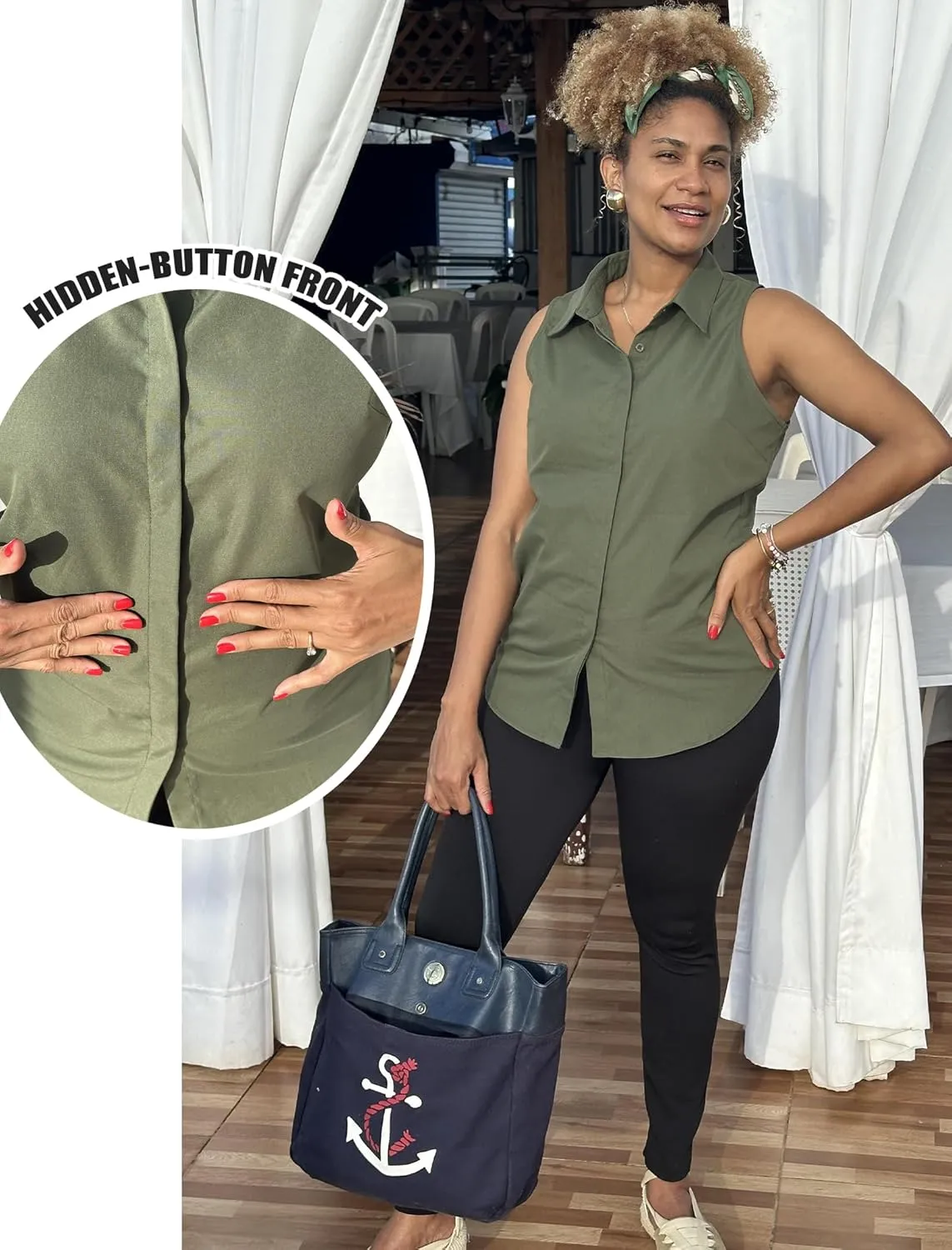 HOTOUCH Women's Sleeveless Button Down Shirts Hidden-Button Front Collared Dressy Casual Blouses Loose Office Tank Tops