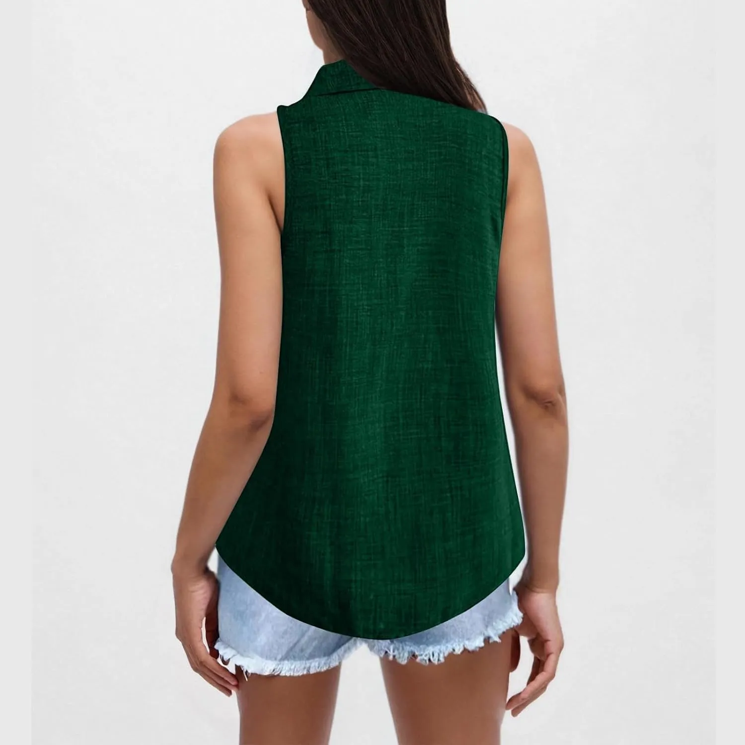 Linen Tank Tops for Women Dressy Casual Button Down Collared Shirt Loose Fit Sleeveless Tops Work Office Outfits