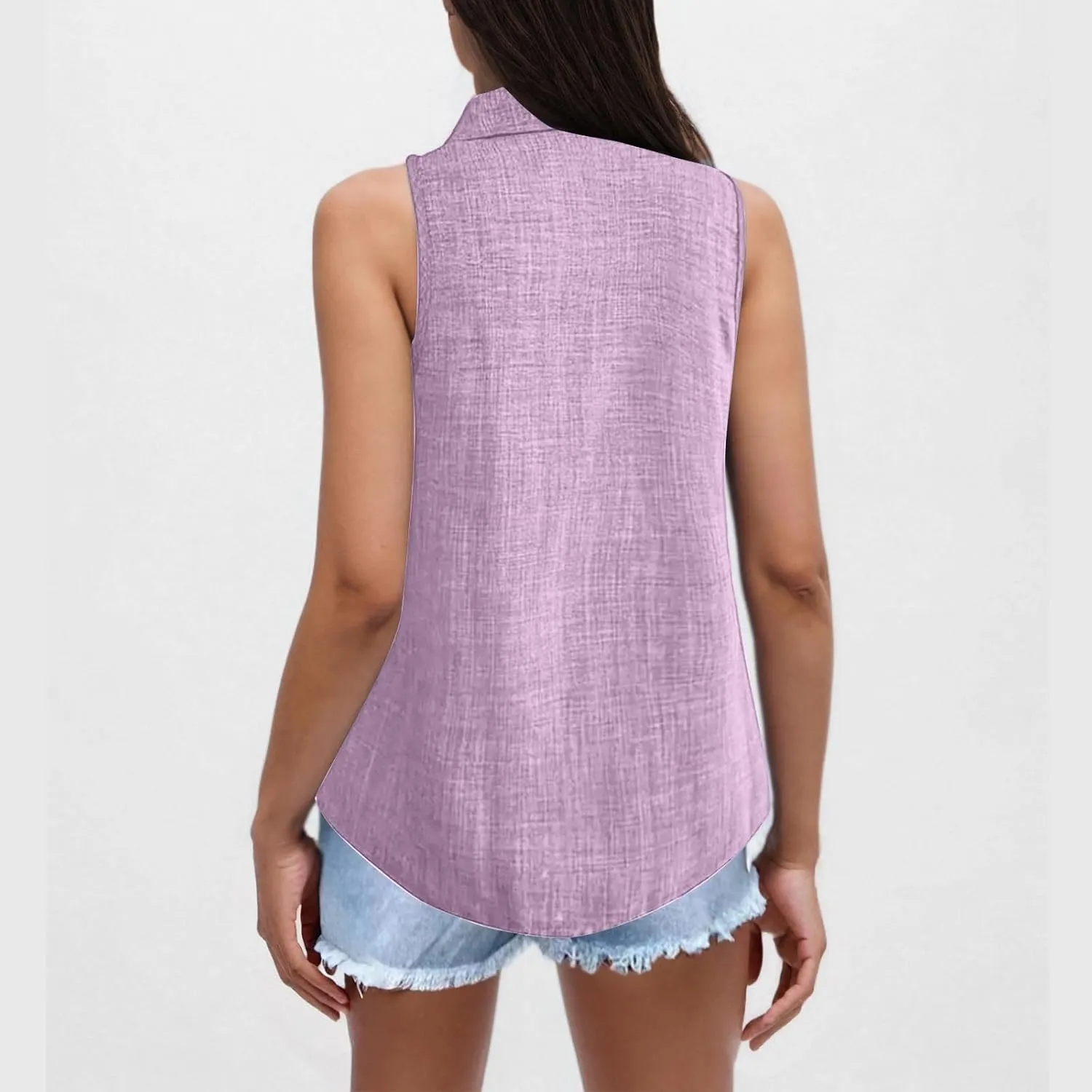 Linen Tank Tops for Women Dressy Casual Button Down Collared Shirt Loose Fit Sleeveless Tops Work Office Outfits