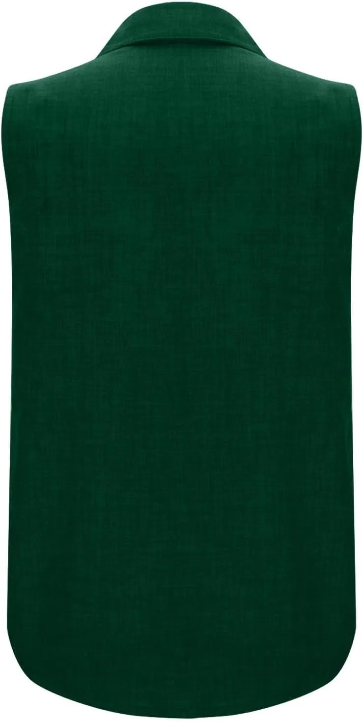 Linen Tank Tops for Women Dressy Casual Button Down Collared Shirt Loose Fit Sleeveless Tops Work Office Outfits