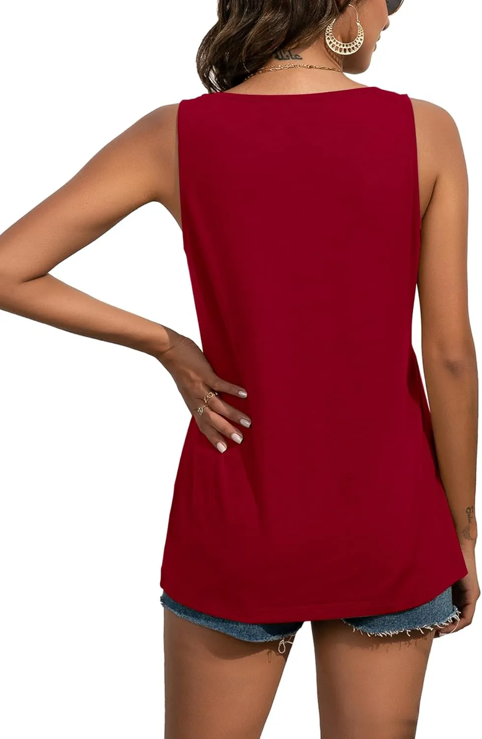 LYANER Women's Round Neck Ruffle Hem Button Sleeveless Tank Blouse Peplum Top