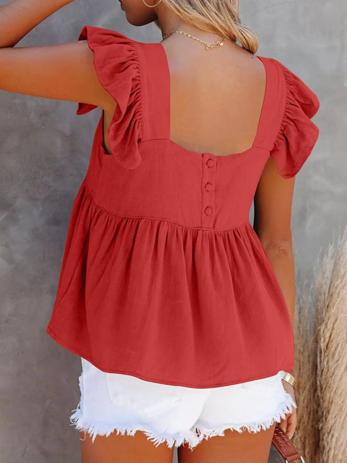 LYANER Women's Summer Sleeveless Peplum Blouse Square Neck Ruffle Strap Babydoll Tank Top