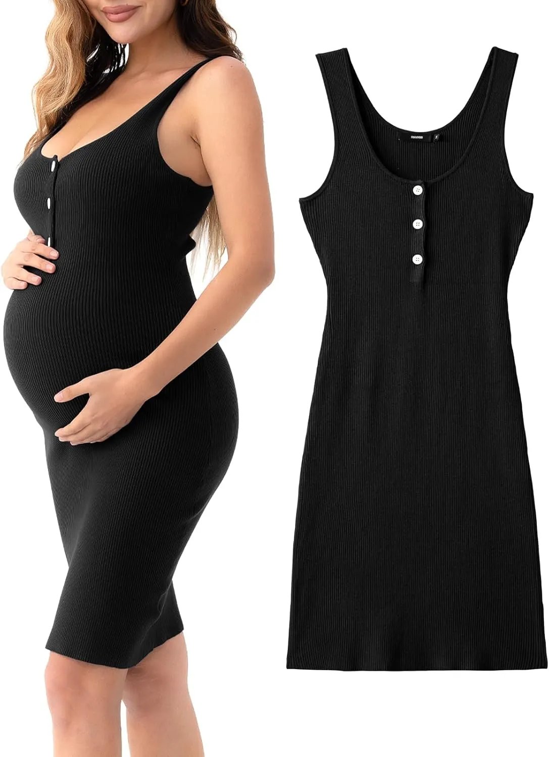 Rnxrbb Striped Button Maternity Dress Summer Bodycon Tank Pregnancy Dresses Sleeveless Clothes Ribbed Knit