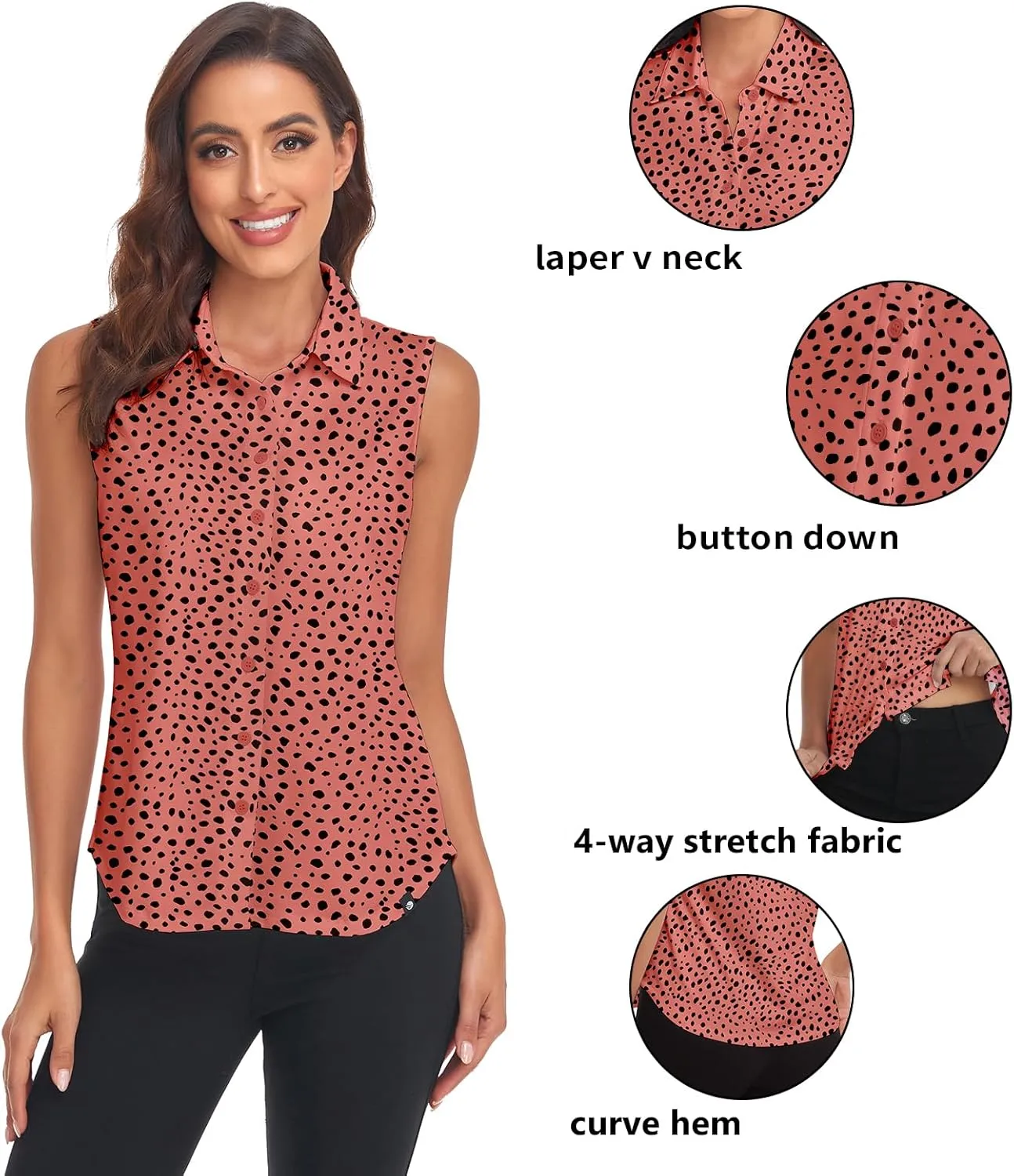 Soneven Womens Sleeveless Button Down Shirts Printed Golf Polo Shirts Business Casual Work Blouse Tops