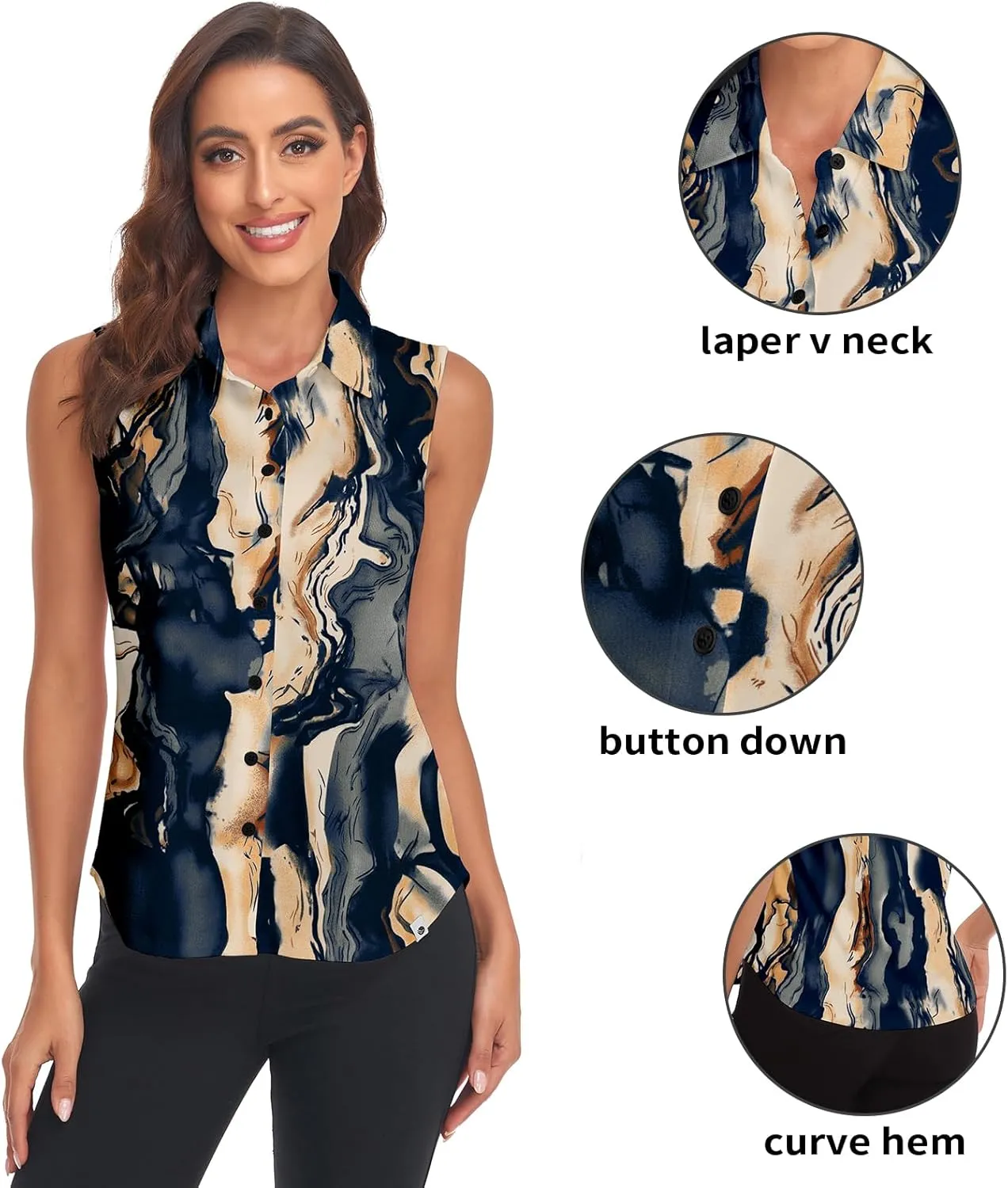 Soneven Womens Sleeveless Button Down Shirts Printed Golf Polo Shirts Business Casual Work Blouse Tops