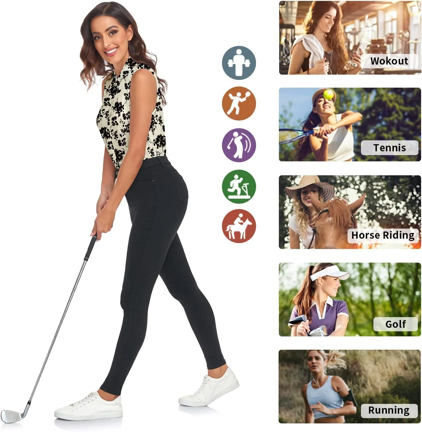 Soneven Womens Sleeveless Button Down Shirts Printed Golf Polo Shirts Business Casual Work Blouse Tops