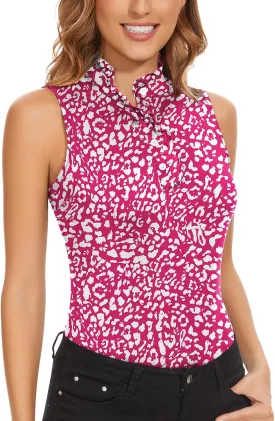 Soneven Womens Sleeveless Golf Shirts Ruffle Collared Business Casual Button Dress Shirts Tennis Tank Tops Golf Apparel