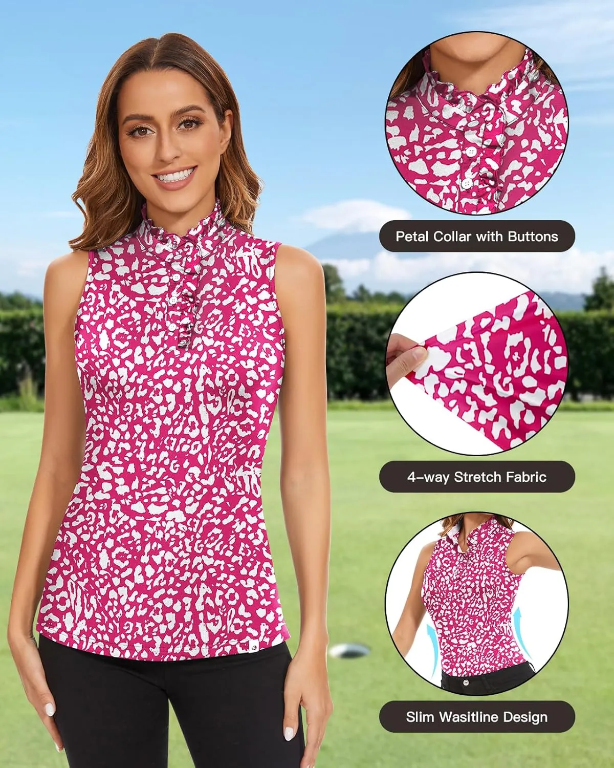 Soneven Womens Sleeveless Golf Shirts Ruffle Collared Business Casual Button Dress Shirts Tennis Tank Tops Golf Apparel
