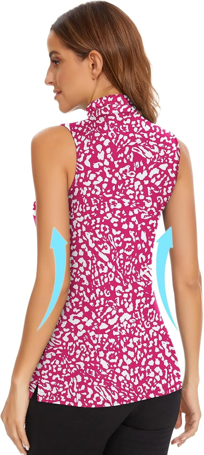 Soneven Womens Sleeveless Golf Shirts Ruffle Collared Business Casual Button Dress Shirts Tennis Tank Tops Golf Apparel