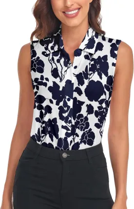 Soneven Women's Sleeveless Polo Button Down Shirt V Neck Casual Work Blouse