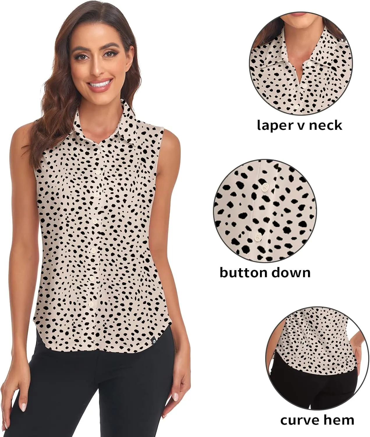 Soneven Women's Sleeveless Polo Button Down Shirt V Neck Casual Work Blouse