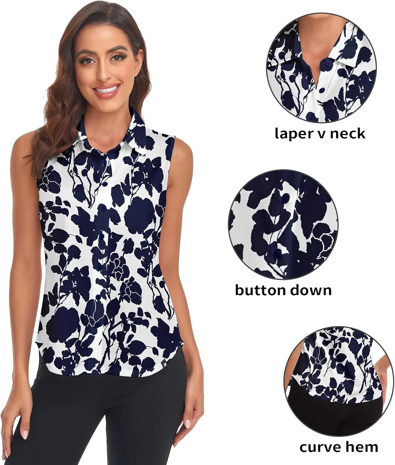 Soneven Women's Sleeveless Polo Button Down Shirt V Neck Casual Work Blouse