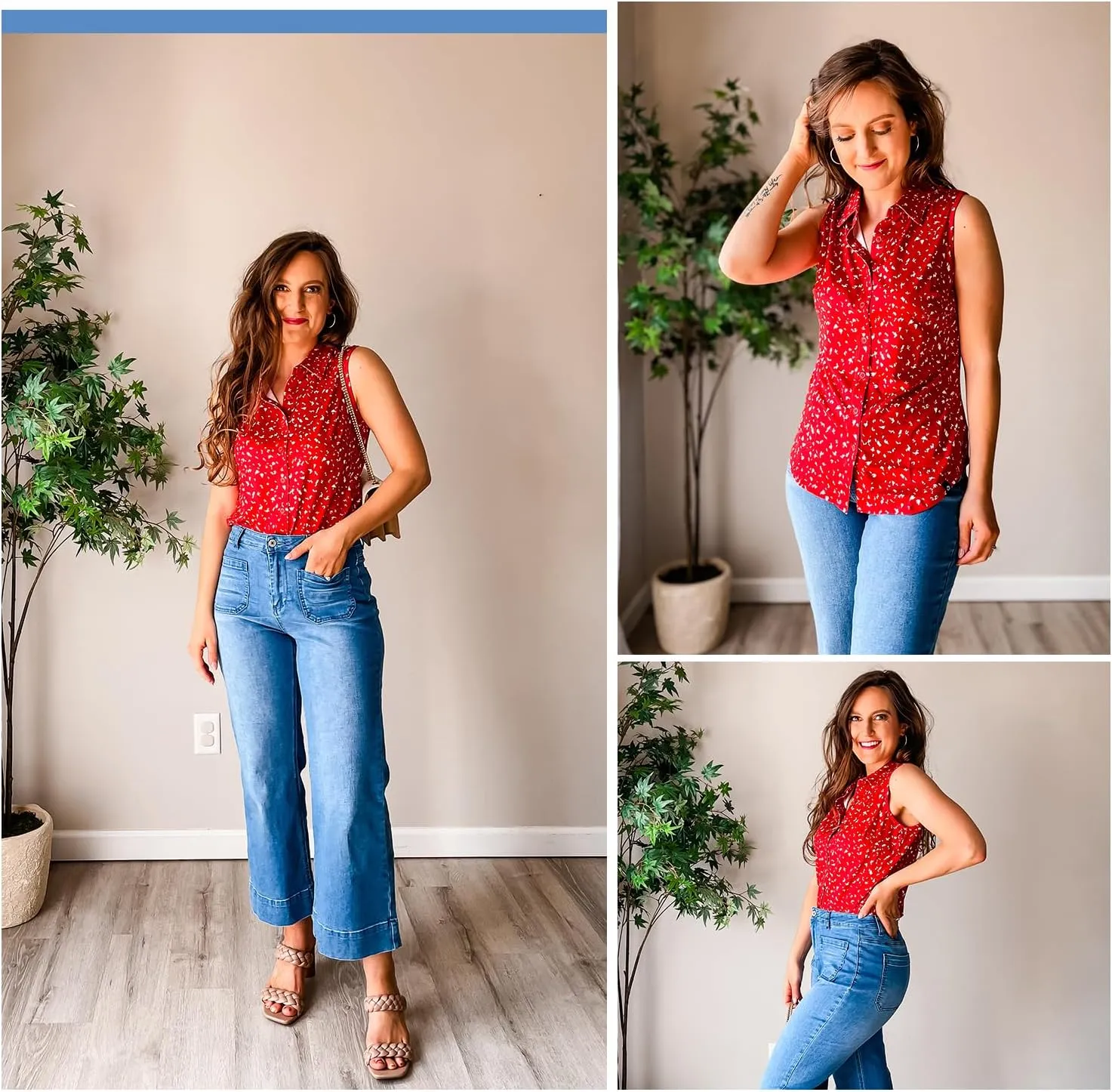 Soneven Women's Sleeveless Polo Button Down Shirt V Neck Casual Work Blouse