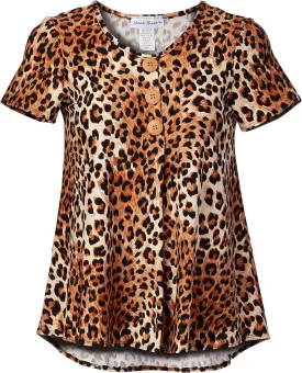 Star Vixen Women's Petite Elbow Sleeve Button Front Flowy Tank Top with Pleated Detail