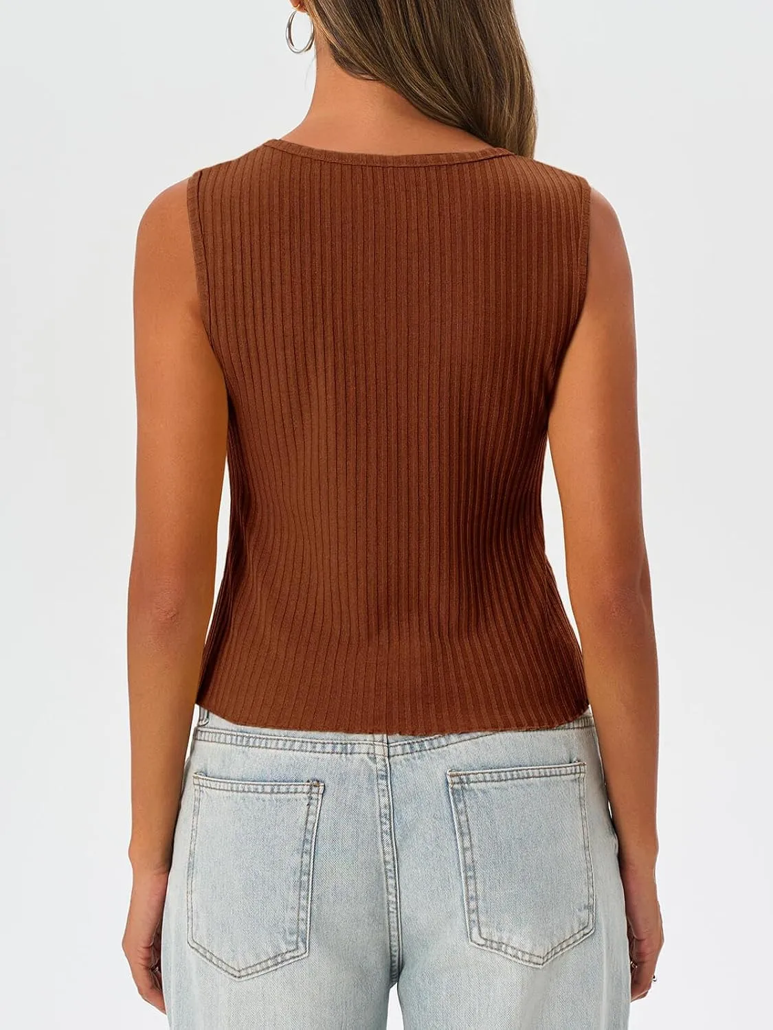 Tankaneo Womens Going Out Tops Summer Cute Ribbed Tank Crop Button Up Vest Top Y2K Sexy Outfits
