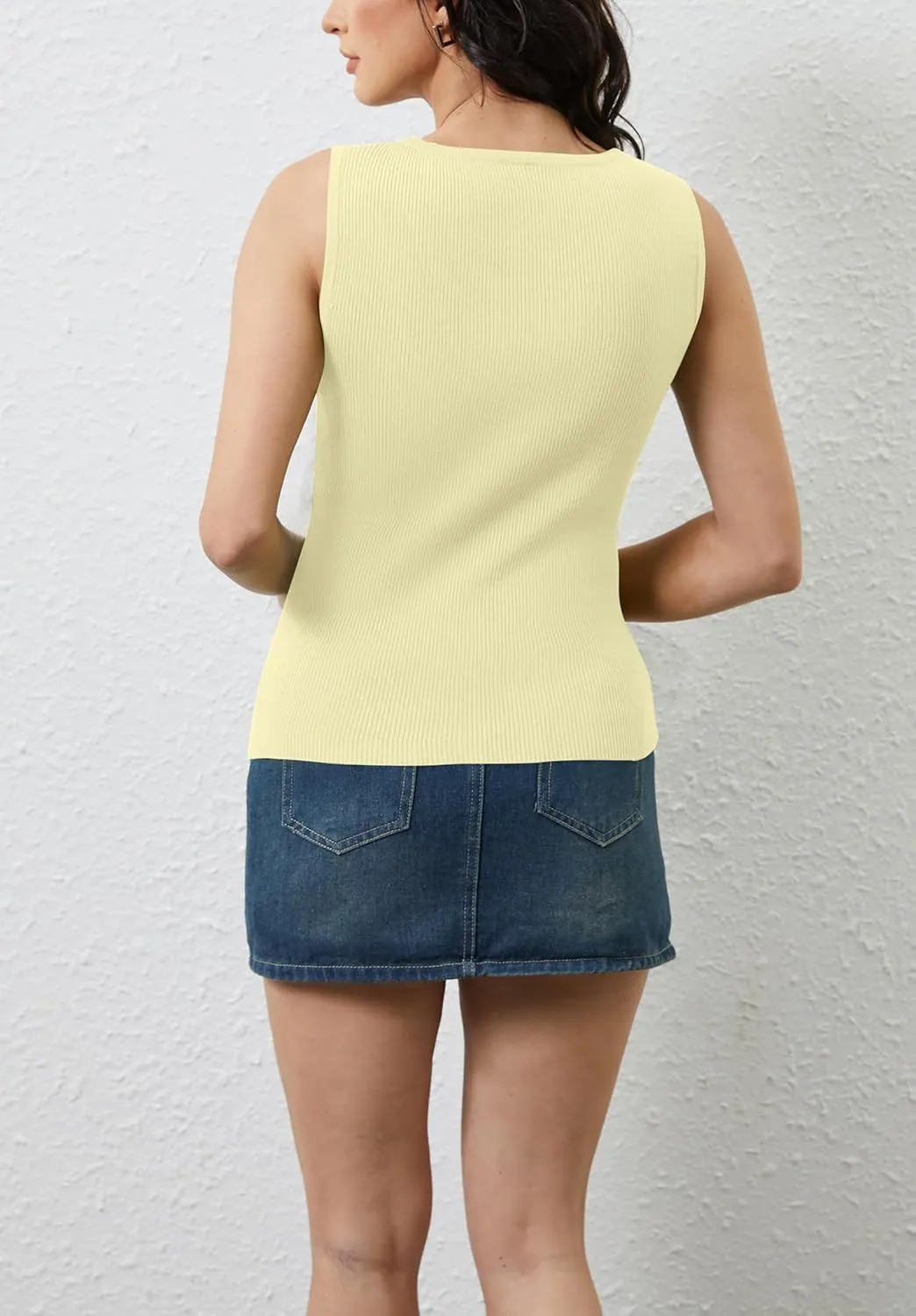 Women Asymmetrical Button Down Side Split Sweater Tank Top Sleeveless Boat Neck Solid Slim Side-Button Rib Knit Vest