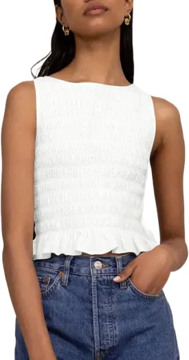 Women Shirred Tank Top Ruffle Sleeveless Tanks Frill Smocked Halter Cami Tops Summer Streetwear