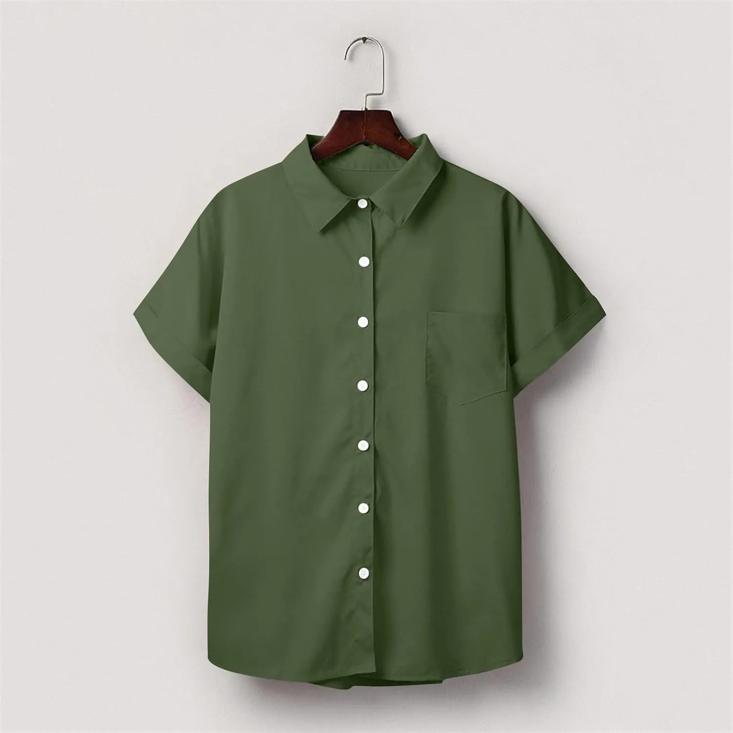 Womens Button Down Shirts Casual Cap Sleeve V Neck Shirt Business Work Blouses Slim Fit Summer Fashion Dressy Tops
