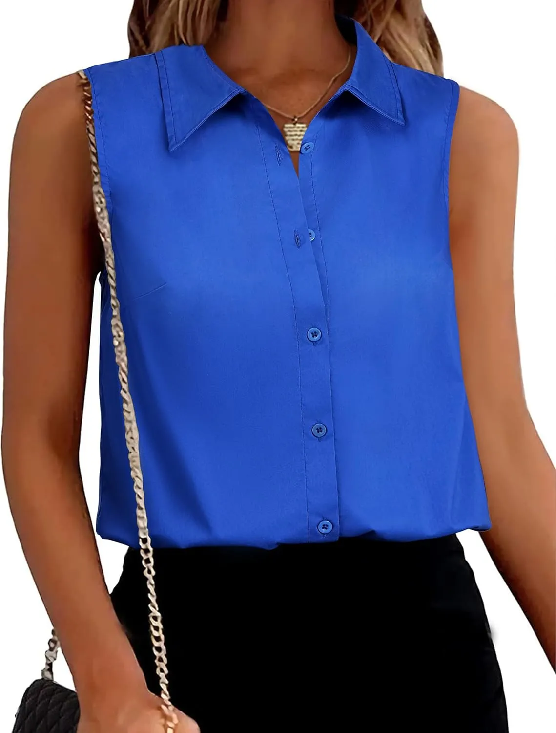 Womens Sleeveless Button Down Shirts Collared Blouse V Neck Work Tank Top Business Office Summer Outfits 2025