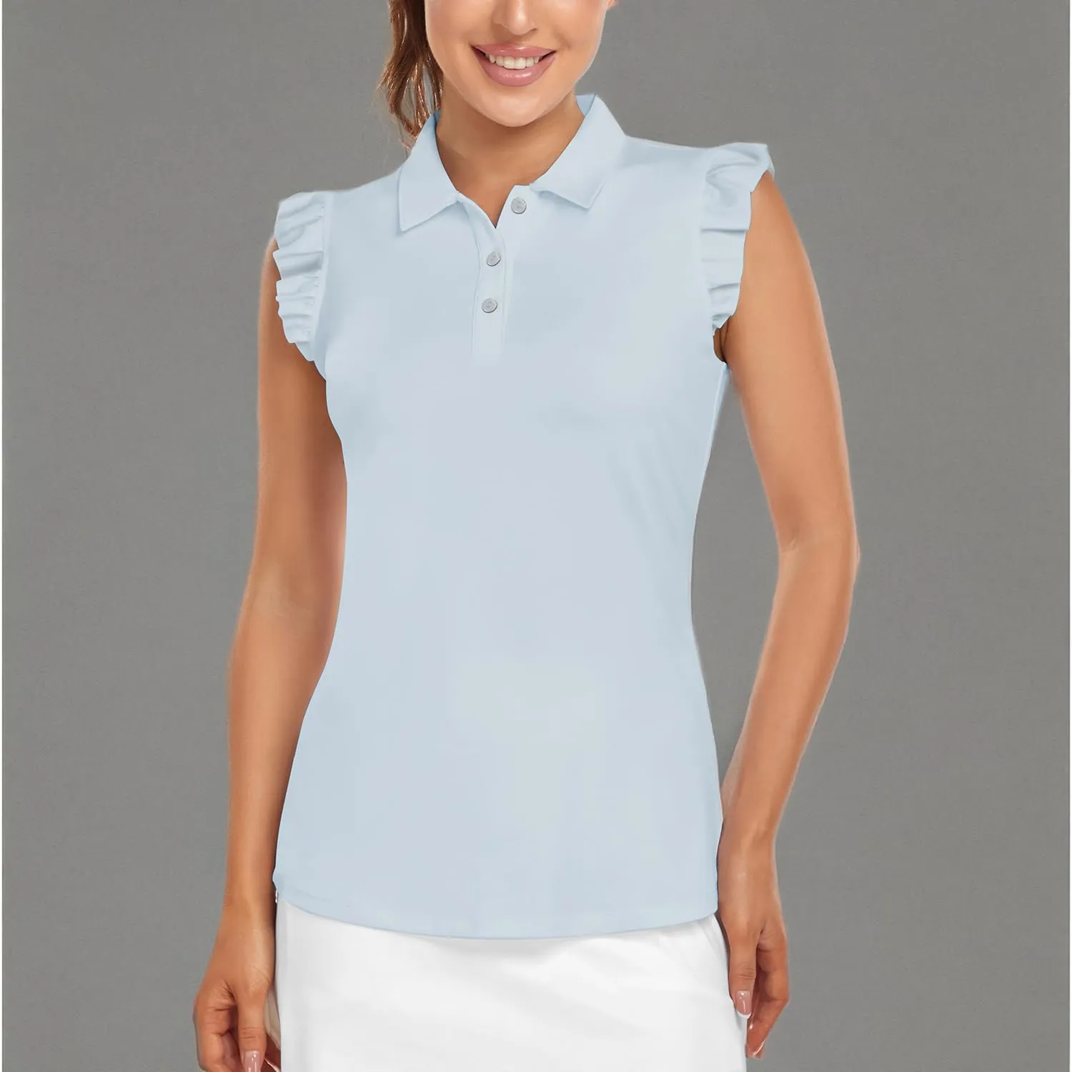 Womens Sleeveless Golf Shirt Ruffle Sleeve Polo Shirts Moisture Wicking Golf Apparel Tennis Shirts Golf Tank Tops
