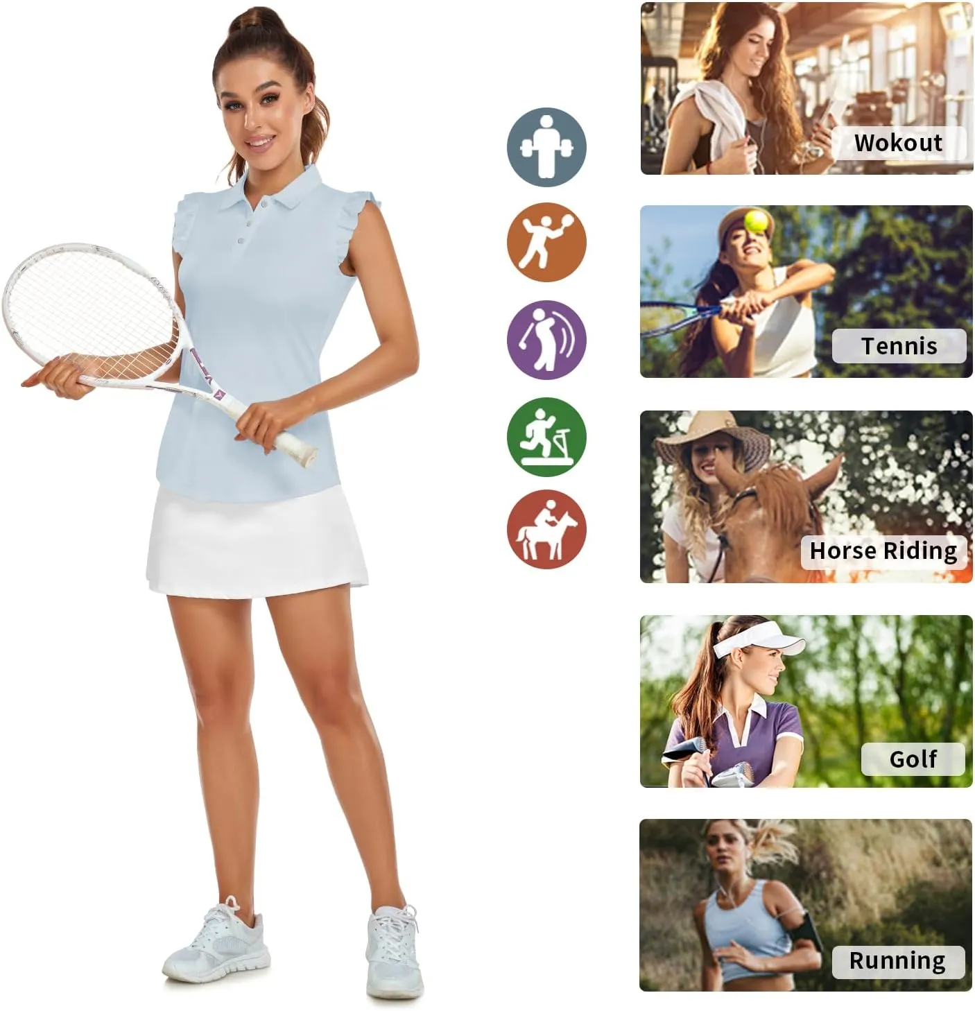 Womens Sleeveless Golf Shirt Ruffle Sleeve Polo Shirts Moisture Wicking Golf Apparel Tennis Shirts Golf Tank Tops