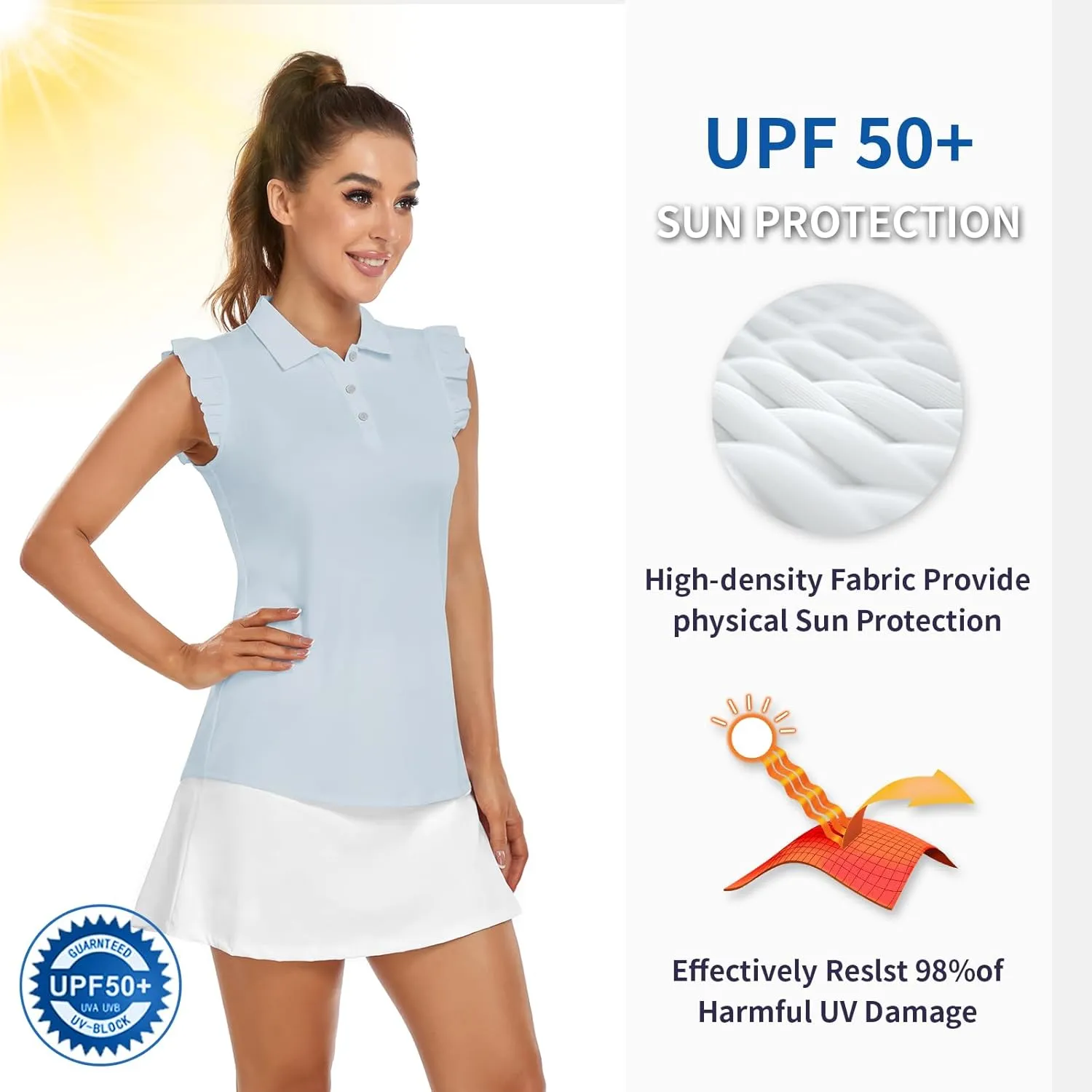 Womens Sleeveless Golf Shirt Ruffle Sleeve Polo Shirts Moisture Wicking Golf Apparel Tennis Shirts Golf Tank Tops