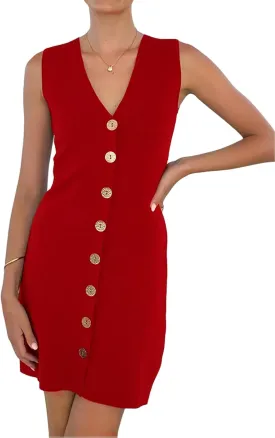 Women's Summer Business Casual Knit Dress V-Neck Work Office Outfits Formal Button Down Tank Dresses