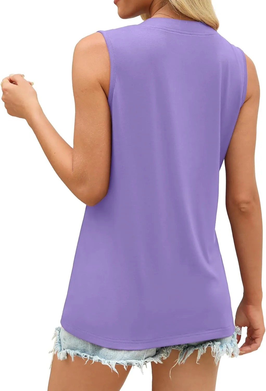 Womens Summer Tank Top V Neck Sleeveless Tops Button Shirts Loose Fit Basic Clothes