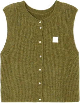Y2k Girls Summer Knitted Vest Women Knitted Sweater Vest Sleeveless Button Down Ribbed Knit Cardigan Tank Top