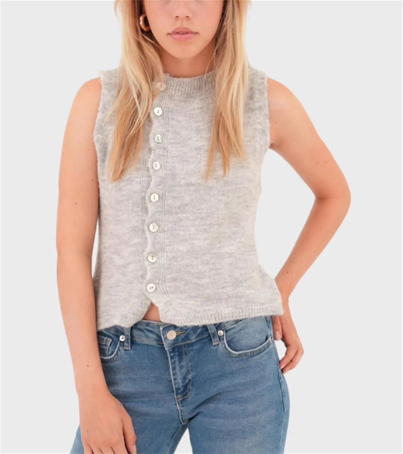 Y2k Girls Summer Knitted Vest Women Knitted Sweater Vest Sleeveless Button Down Ribbed Knit Cardigan Tank Top