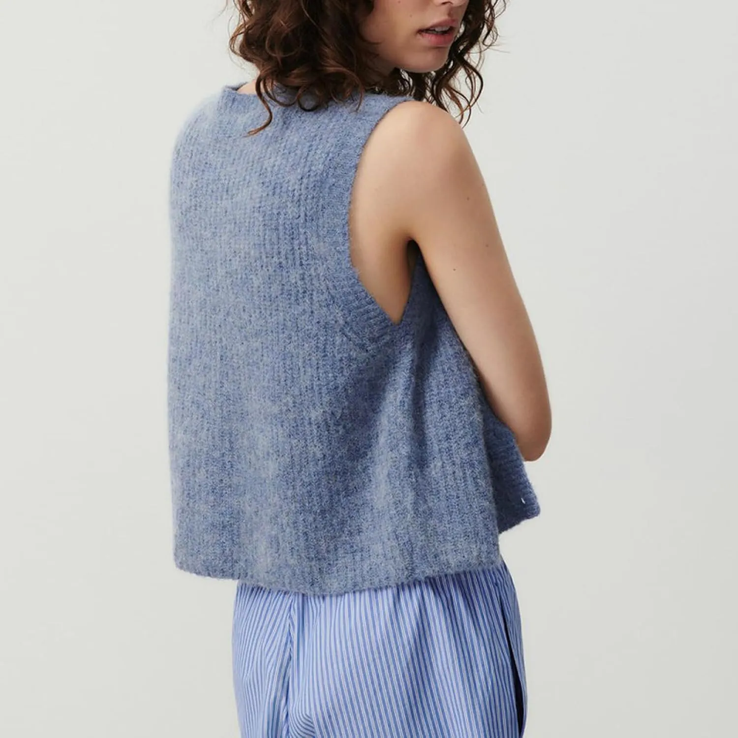 Y2k Girls Summer Knitted Vest Women Knitted Sweater Vest Sleeveless Button Down Ribbed Knit Cardigan Tank Top