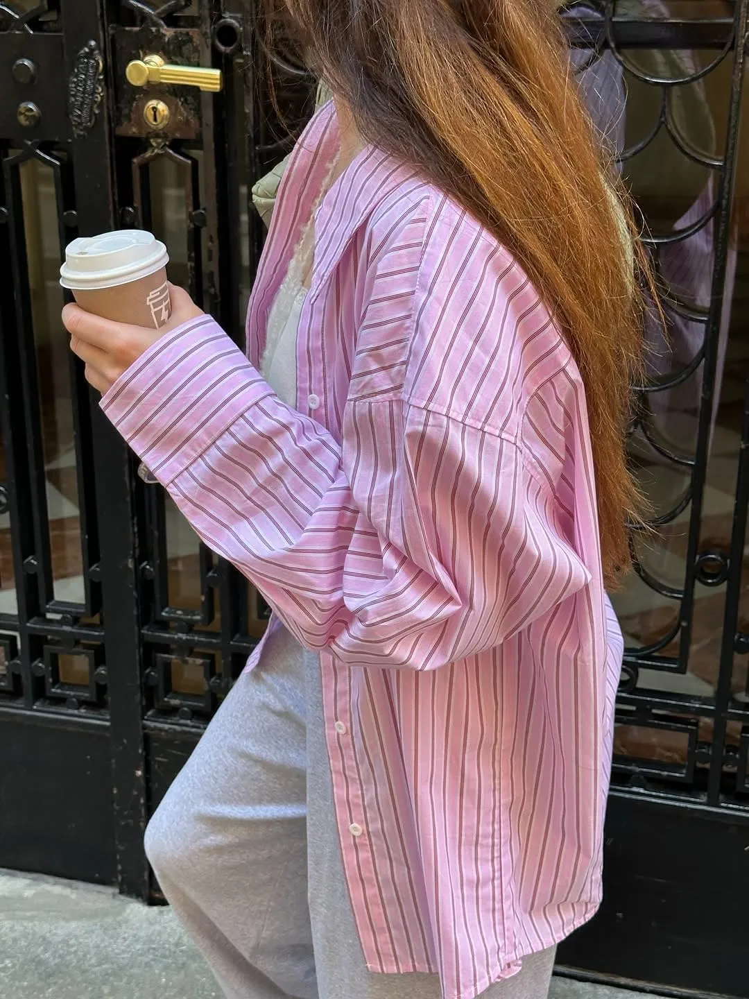 Yimoon Womens Striped Button Down Shirt Oversized Casual Long Sleeve Blouse Top Dress Shirts Collared Office Work Shirt