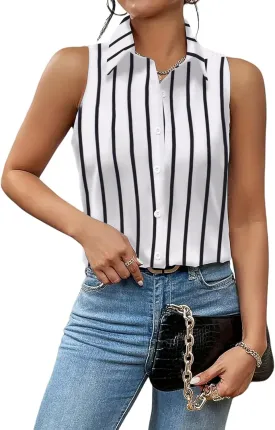 Zeagoo Sleeveless Blouses for Women Summer Casual Button Down Shirts Flower Tank Tops Fashion